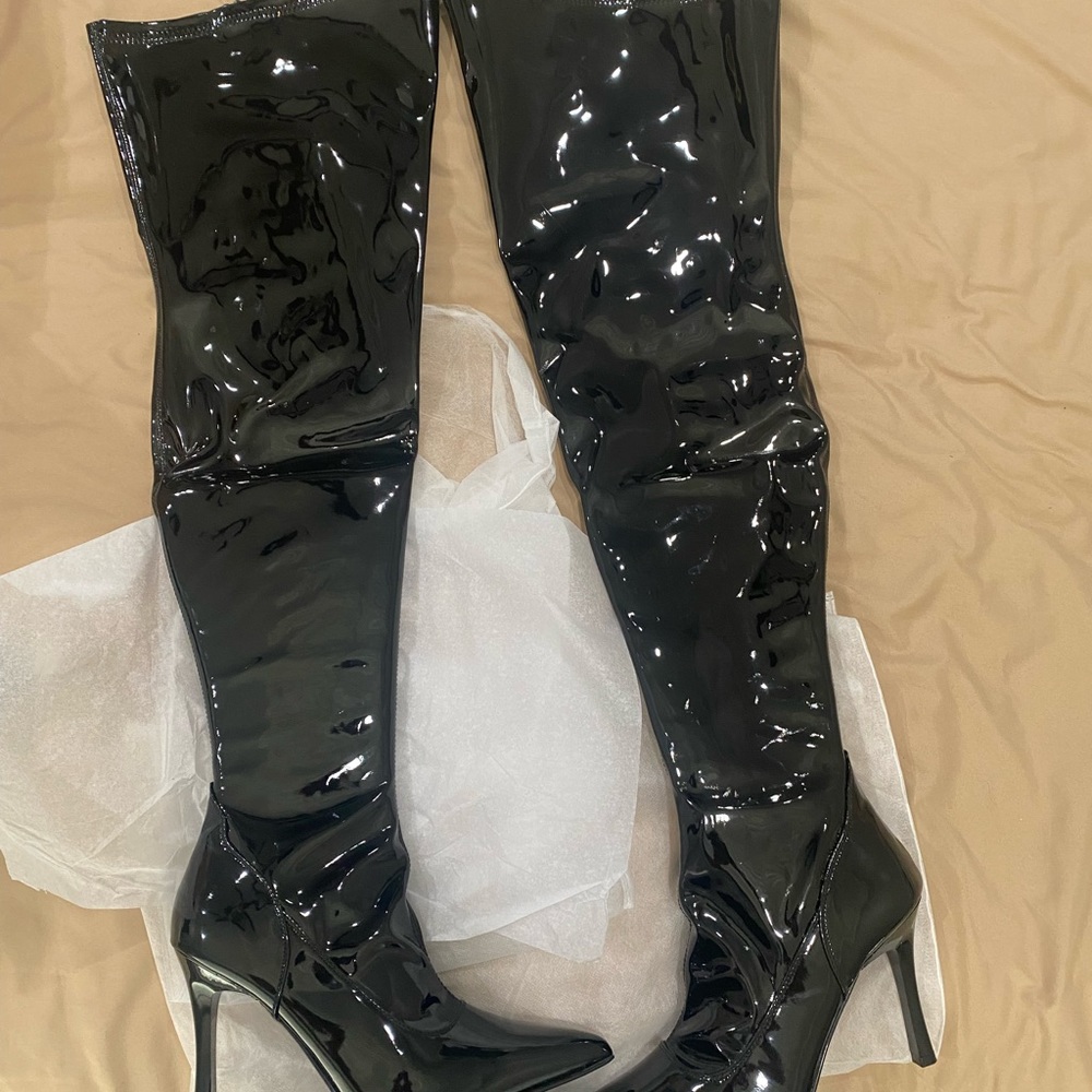 Shiny Black Above the Knee Boots